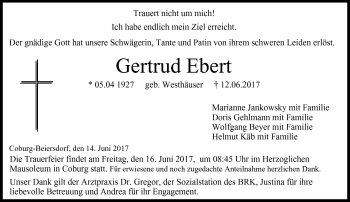 Traueranzeige von Gertrud Ebert von Neue Presse Coburg