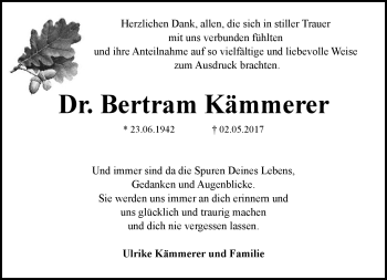 Traueranzeige von Dr. Bertram Kämmerer von Südthüringer Presse