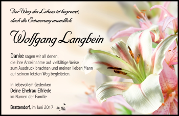 Traueranzeige von Wolfgang Langbein von 23020