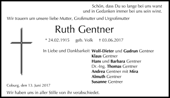 Traueranzeige von Ruth Gentner von Neue Presse Coburg
