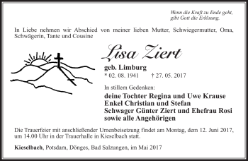 Traueranzeige von Lisa Ziert von Südthüringer Presse