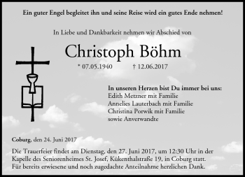Traueranzeige von Christoph Böhm von Neue Presse Coburg