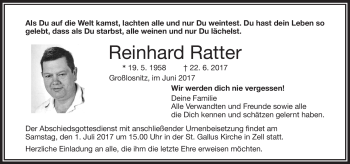 Traueranzeige von Reinhard Ratter von Frankenpost