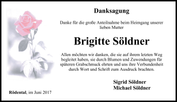 Traueranzeige von Brigitte Söldner von Neue Presse Coburg