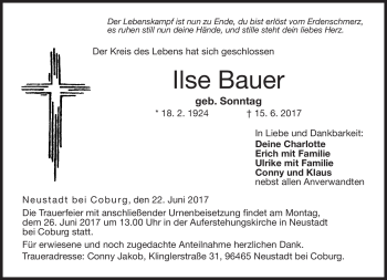 Traueranzeige von Ilse Bauer von Neue Presse Coburg