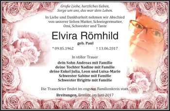 Traueranzeige von Elvira Röhild von Südthüringer Presse