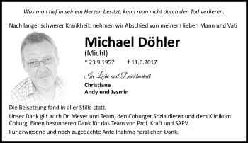 Traueranzeige von Michael Döhler von Neue Presse Coburg