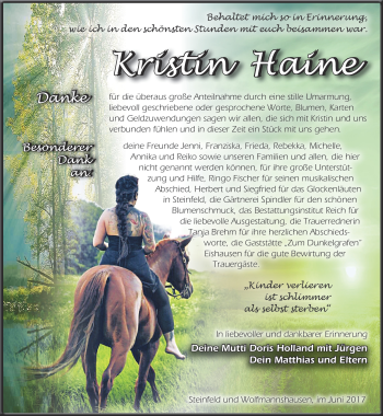 Traueranzeige von Kristin Haine von Südthüringer Presse