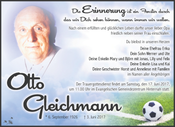 Traueranzeige von Otto Gleichmann von 23020