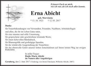Traueranzeige von Erna Abicht von Südthüringer Presse