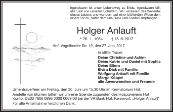 Traueranzeige von Holger Anlauft von Frankenpost