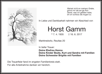 Traueranzeige von Horst Gamm von Frankenpost