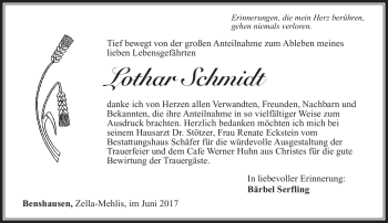 Traueranzeige von Lothar Schmidt von Südthüringer Presse