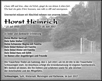 Traueranzeige von Horst Heinrich von Südthüringer Presse