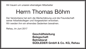 Traueranzeige von Thomas Böhm von Frankenpost