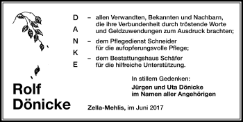 Traueranzeige von Rolf Dönicke von Südthüringer Presse