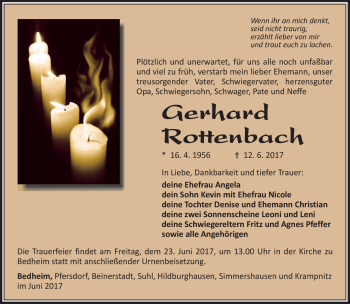 Traueranzeige von Gerhard Rottenbach von Südthüringer Presse