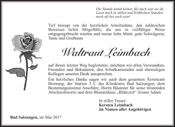 Traueranzeige von Waltraut Leimbach von Südthüringer Presse