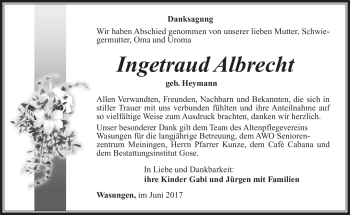 Traueranzeige von Ingetraud Albrecht von Südthüringer Presse