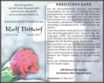 Traueranzeige von Rolf Bittorf von Südthüringer Presse