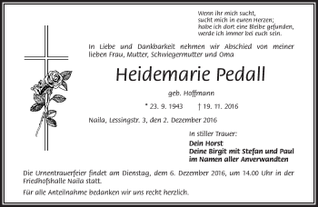 Traueranzeige von Heidemarie Pedall von Frankenpost
