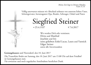 Traueranzeige von Siegfried Steiner von Neue Presse Coburg