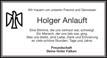 Traueranzeige von Holger Anlauft von Frankenpost