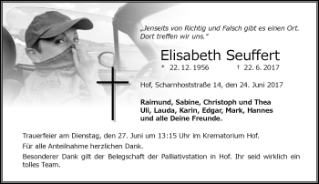 Traueranzeige von Elisabeth Seuffert von Frankenpost