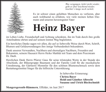 Traueranzeige von Heinz Bayer von Südthüringer Presse