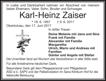 Traueranzeige von Karl-Heinz Zaiser von Frankenpost