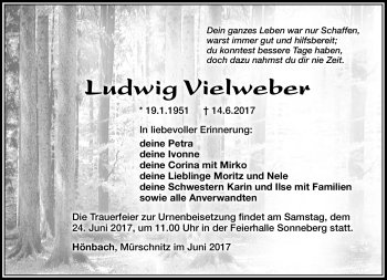 Traueranzeige von Ludwig Vielweber von Südthüringer Presse