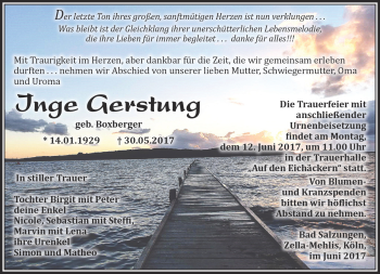 Traueranzeige von Inge Gerstung von Südthüringer Presse