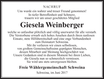 Traueranzeige von Giesela Weinberger von Südthüringer Presse