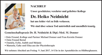 Traueranzeige von Heiko Neidnicht von Südthüringer Presse