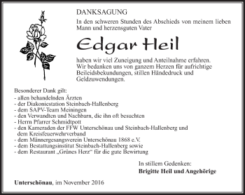 Traueranzeige von Edgar Heil von Südthüringer Presse