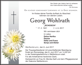 Traueranzeige von Georg Wohlrath von Neue Presse Coburg