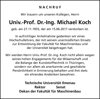 Traueranzeige von Michael Koch von Südthüringer Presse