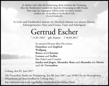 Traueranzeige von Gertrud Escher von Neue Presse Coburg