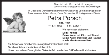 Traueranzeige von Petra Porsch von Frankenpost