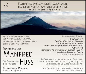 Traueranzeige von Manfred Fuß von Südthüringer Presse