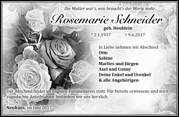 Traueranzeige von Rosemarie Schneider von Südthüringer Presse