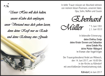 Traueranzeige von Eberhard Müller von Südthüringer Presse