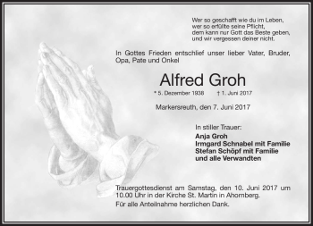 Traueranzeige von Alfred Groh von Frankenpost
