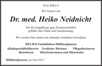 Traueranzeige von Heiko Neidnicht von Südthüringer Presse