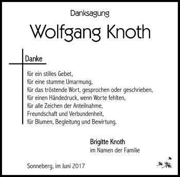 Traueranzeige von Wolfgang Knoth von Südthüringer Presse