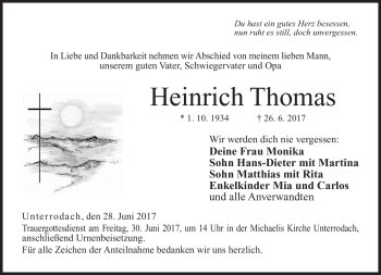 Traueranzeige von Heinrich Thomas von Neue Presse Coburg