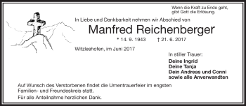 Traueranzeige von Manfred Reichenberger von Frankenpost
