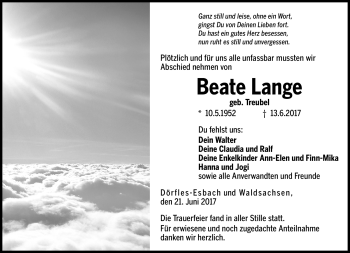 Traueranzeige von Beate Lange von Neue Presse Coburg
