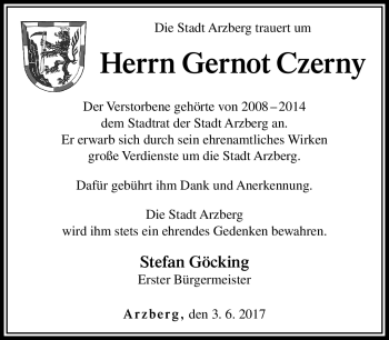 Traueranzeige von Gernot Czerny von Frankenpost