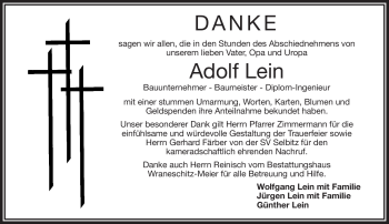 Traueranzeige von Adolf Lein von Frankenpost